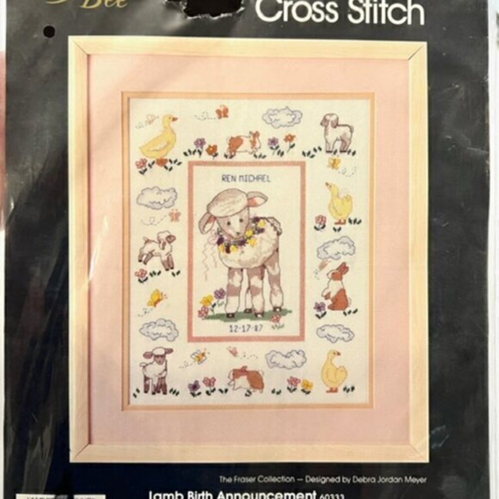 🛍️2‎ for $25 Sale🛍️Golden Bee Counted Cross Stitch Kit Birth Announcement LAMB
